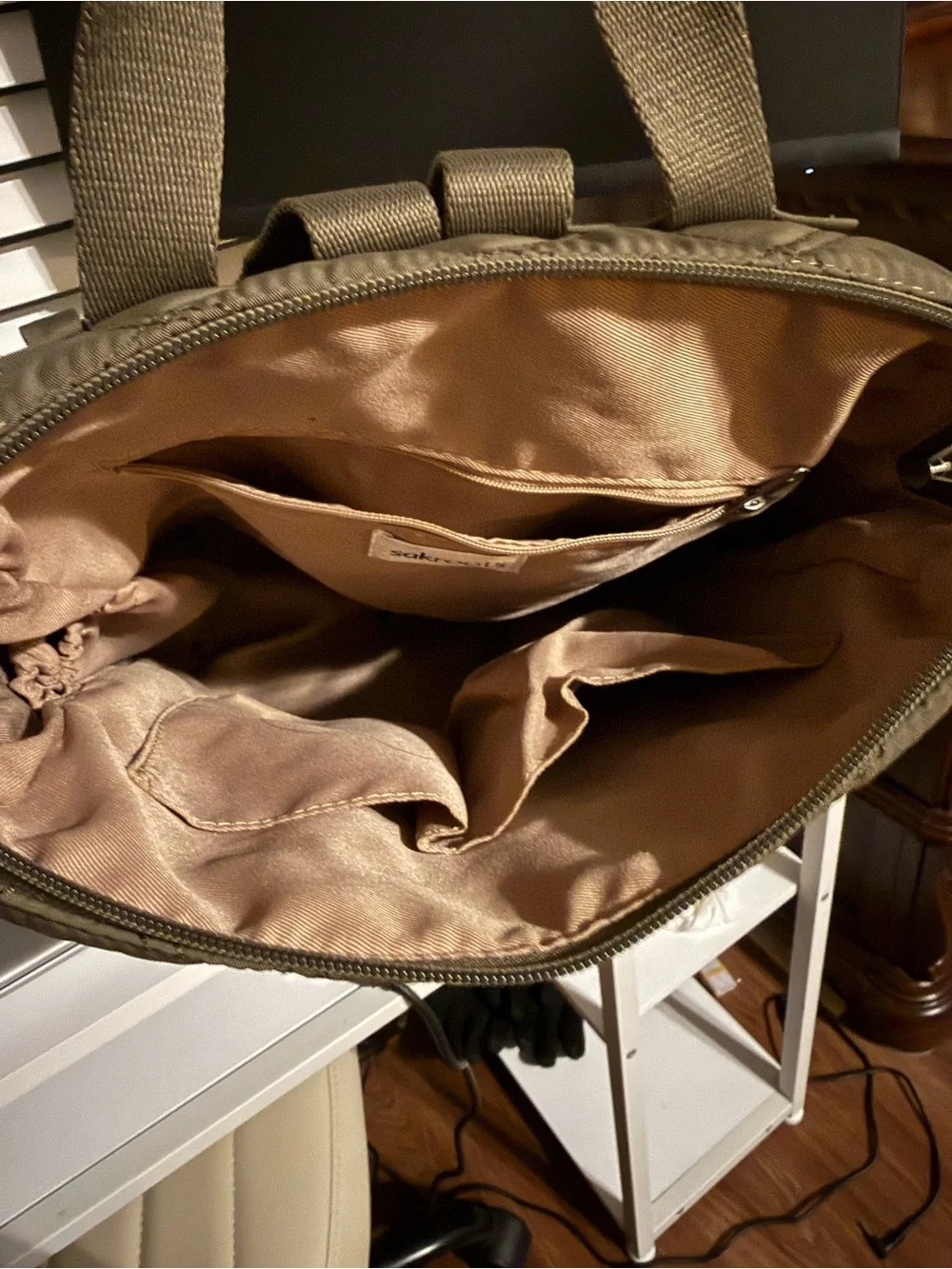 Sakroots Olive Green Backpack Tote with Neutral Interior